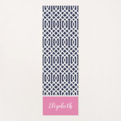 Monogram Navy en Pink Trellis | bewerkbare kleuren Yogamat (Voorkant)