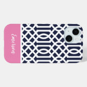 Monogram Navy en Pink Trellis Case-Mate iPhone Case (Achterkant (horizontaal))