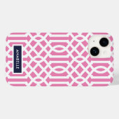 Monogram Navy en Pink Trellis Case-Mate iPhone Case (Achterkant (horizontaal))