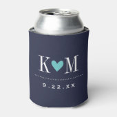 Monogram Navy en Turquoise Modern Wedding Blikjeskoeler (Blikje Voorkant)