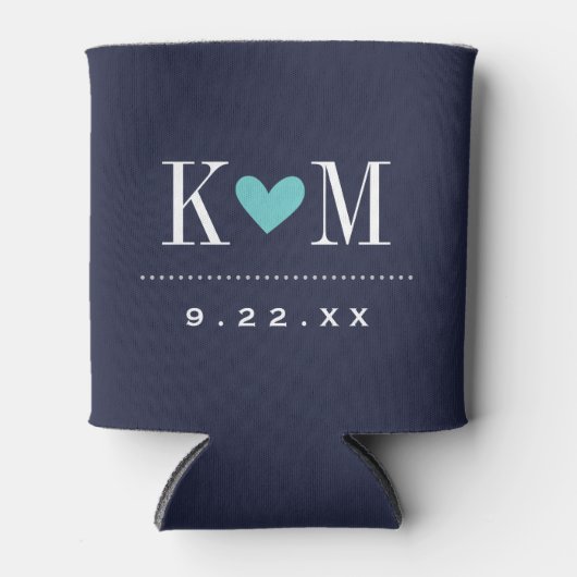 Monogram Navy en Turquoise Modern Wedding Blikjeskoeler (Voorkant)