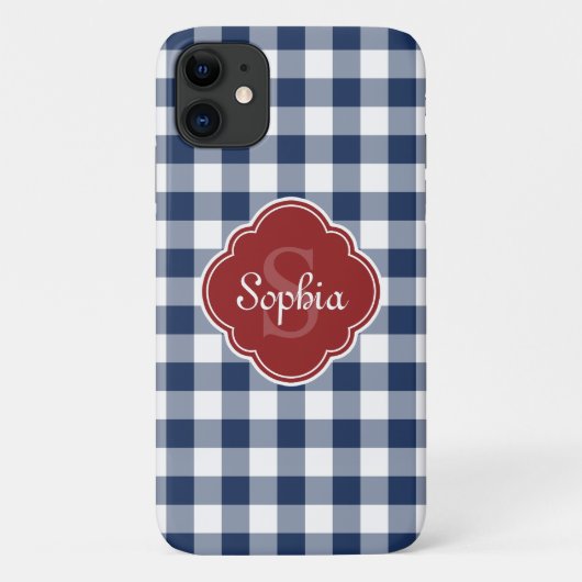 Monogram Navy Gingham Red Quatrefoil Case-Mate iPhone Case (Achterkant)