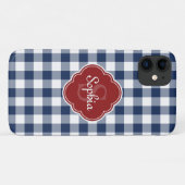 Monogram Navy Gingham Red Quatrefoil Case-Mate iPhone Case (Achterkant (horizontaal))