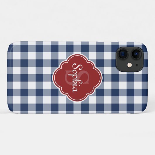 Monogram Navy Gingham Red Quatrefoil Case-Mate iPhone Case (Achterkant (horizontaal))