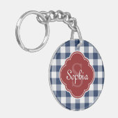 Monogram Navy Gingham Red Quatrefoil Sleutelhanger (Voorkant Links)