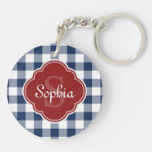 Monogram Navy Gingham Red Quatrefoil Sleutelhanger (Achterkant)