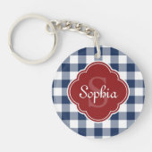 Monogram Navy Gingham Red Quatrefoil Sleutelhanger (Voorkant)