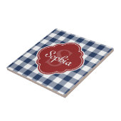 Monogram Navy Gingham Red Quatrefoil Tegeltje (Zijkant)