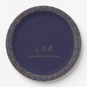 Monogram Navy Gold Design Huwelijksreceptie Party Papieren Bordje (Voorkant)