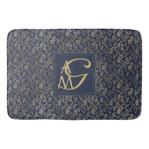 Monogram Navy Gold Leaf Passen getrouwd Home Decor Badmat