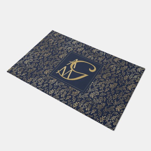 Monogram Navy Gold Leaf Passen getrouwd Home Decor Deurmat (Schuin)