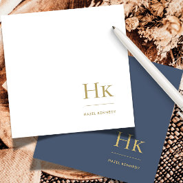 Monogram Navy Gold Simple Elegant Social Notecard Notitiekaartje