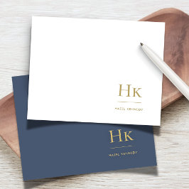 Monogram Navy Gold Simple Elegant Social Notecard Notitiekaartje