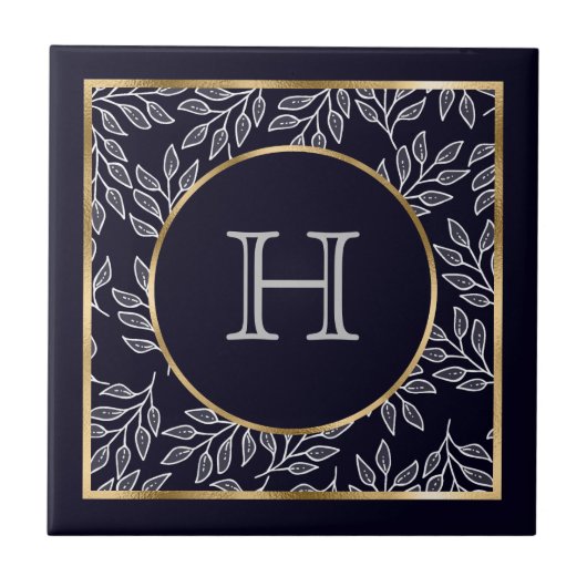  Monogram Navy Gold Tegeltje (Voorkant)