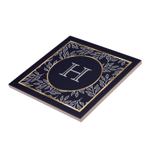 Monogram Navy Gold Tegeltje (Zijkant)