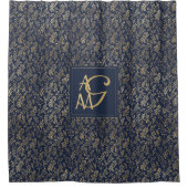 Monogram Navy Goud Blad Huwelijksgeschenk voor Hui Douchegordijn (Voorkant)