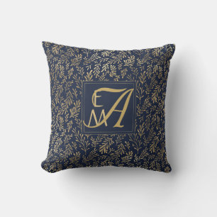 Monogram Navy Goudblad Huwelijk Nieuw Huis Decorat Kussen