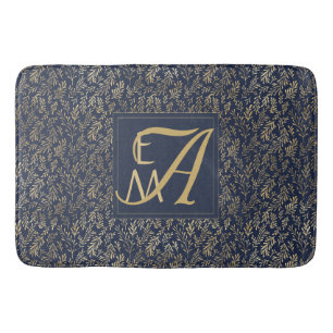 Monogram Navy Goudblad Huwelijkscadeau voor Huisde Badmat