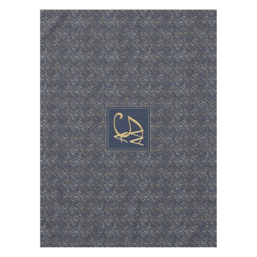 Monogram Navy Goudblad Huwelijksgeschenk voor Huis Tafelkleed (Voorkant)
