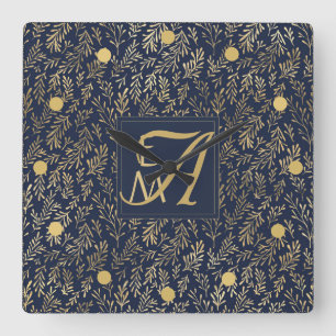 Monogram Navy Goudblad Huwelijksgeschenk voor Huis Vierkante Klok