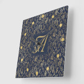 Monogram Navy Goudblad Huwelijksgeschenk voor Huis Vierkante Klok (Hoek)