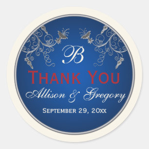 Monogram Navy, Ivory, Red, Silver Floral Sticker