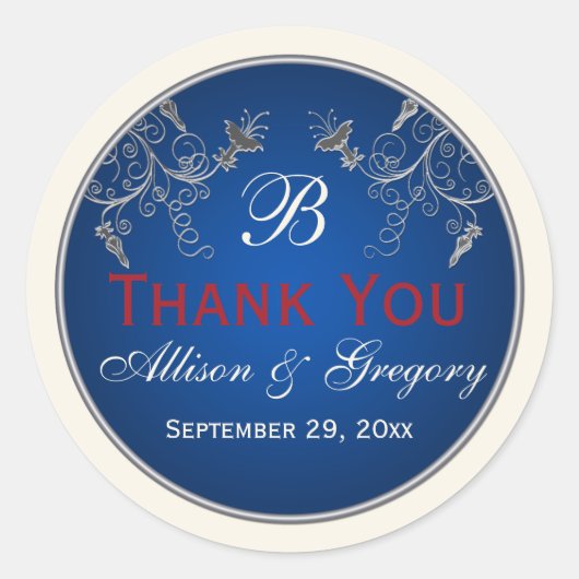 Monogram Navy, Ivory, Red, Silver Floral Sticker (Voorkant)