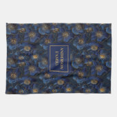 Monogram Navy Kitchen Towel Gold Flowers Style Theedoek (Horizontaal)