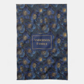 Monogram Navy Kitchen Towel Gold Flowers Style Theedoek (Verticaal)