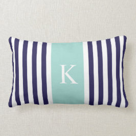 Monogram Navy Mint Green Stripes Kussen