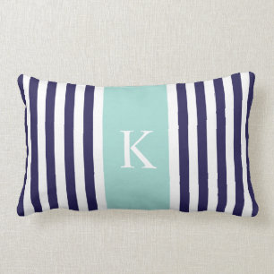 Monogram Navy Mint Green Stripes Kussen