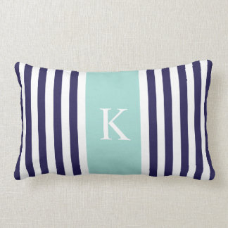 Monogram Navy Mint Green Stripes Kussen
