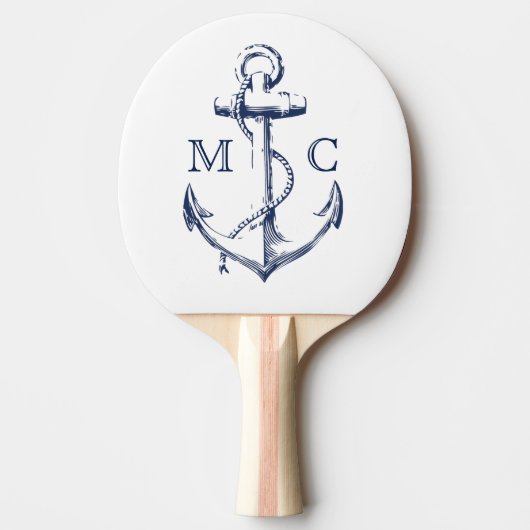 Monogram Navy Nautical Anker Tafeltennisbatje (Voorkant)