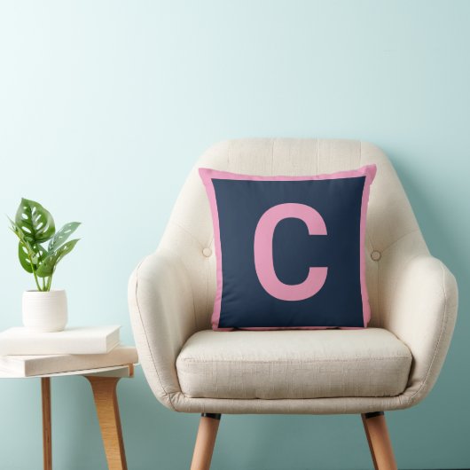MONOGRAM NAVY PINK DOUBLESIED Cushion Pillow Kussen (Stoel)