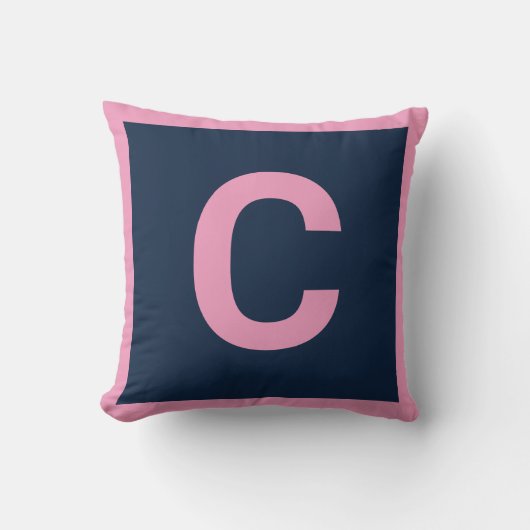 MONOGRAM NAVY PINK DOUBLESIED Cushion Pillow Kussen (Voorkant)