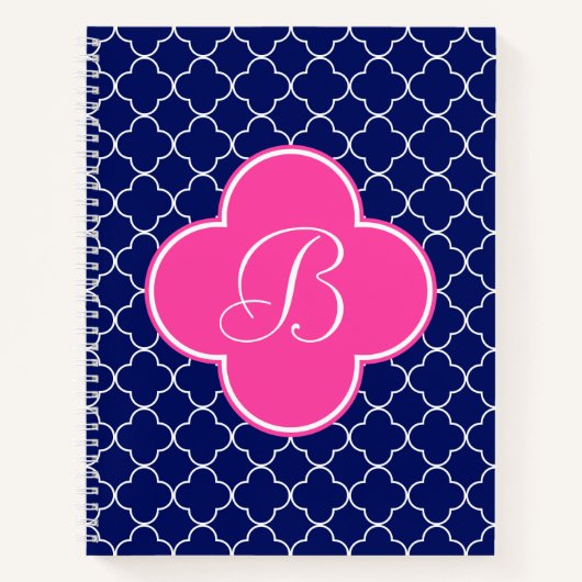 Monogram Navy Pink en White Quatrefoil Notitieboek (Voorkant)