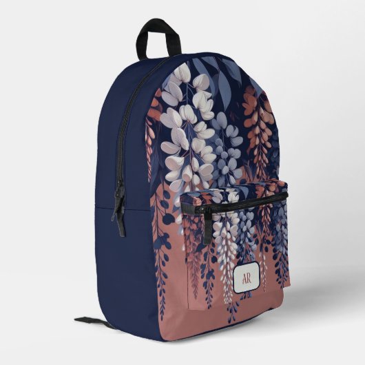 Monogram Navy Roos Wisteria Elegantie Bedrukte Rugzak (Achterkant Hoek Links)