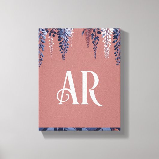 Monogram Navy Roos Wisteria Elegantie Canvas Afdruk (Voorkant)