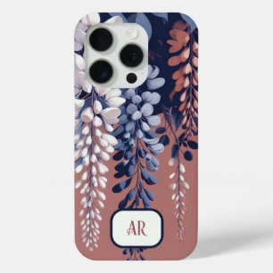 Monogram Navy Roos Wisteria Elegantie iPhone 15 Pro Case