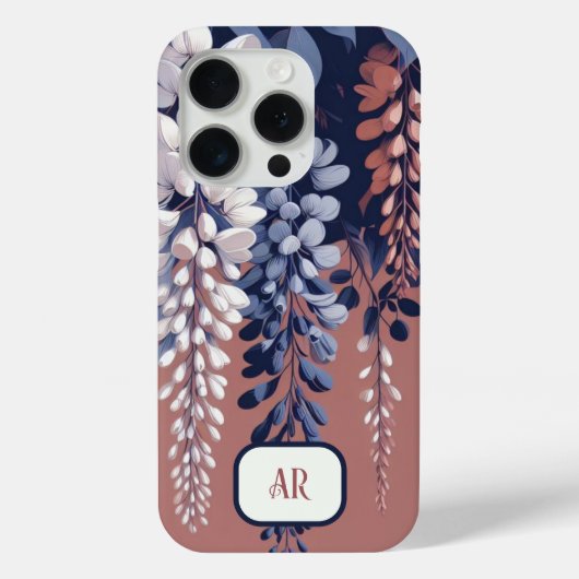 Monogram Navy Roos Wisteria Elegantie Case-Mate iPhone Case (Achterkant)