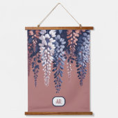 Monogram Navy Roos Wisteria Elegantie Hangend Wandkleed (Voorkant)