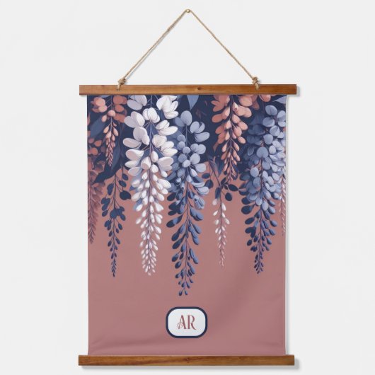 Monogram Navy Roos Wisteria Elegantie Hangend Wandkleed (Voorkant)