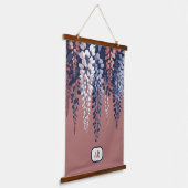 Monogram Navy Roos Wisteria Elegantie Hangend Wandkleed (Gebogen)