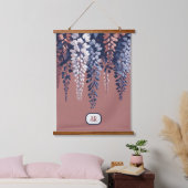 Monogram Navy Roos Wisteria Elegantie Hangend Wandkleed (Slaapkamer)