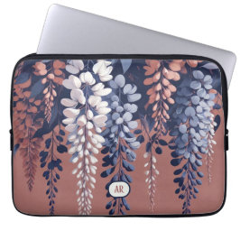 Monogram Navy Roos Wisteria Elegantie Laptop Sleeve