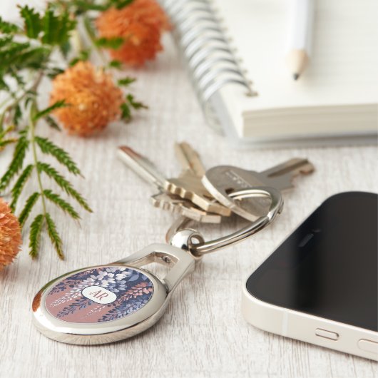 Monogram Navy Roos Wisteria Elegantie Sleutelhanger (Zijkant)