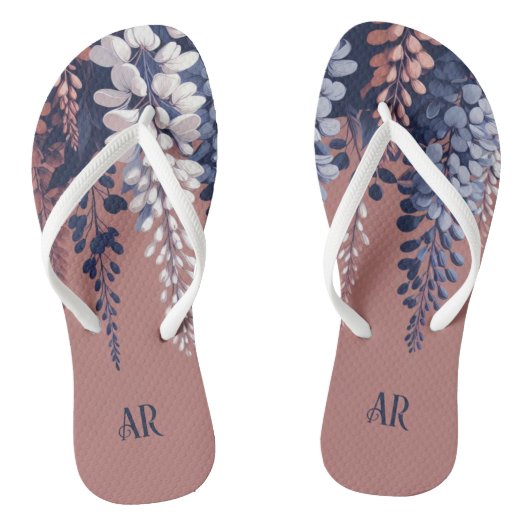 Monogram Navy Roos Wisteria Elegantie Teenslippers (Voetbed)