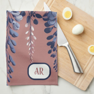 Monogram Navy Roos Wisteria Elegantie Theedoek