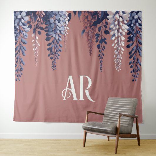 Monogram Navy Roos Wisteria Elegantie Wandkleed (In Situ (horizontaal))