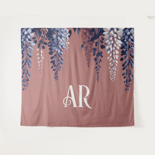 Monogram Navy Roos Wisteria Elegantie Wandkleed (Voorkant (horizontaal))